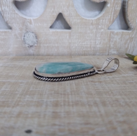 AMAZONITE GEMSTONE SILVER PENDANT NWOT - Picture 5 of 6